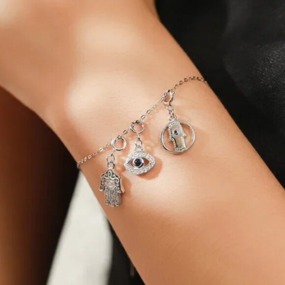 Silver Evil Eye with Blue Accent Charm Pendant - Picture 4 of 4